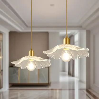 Modern Clear Glass Daisy Pendant Light with Golden Hardware Image - 2