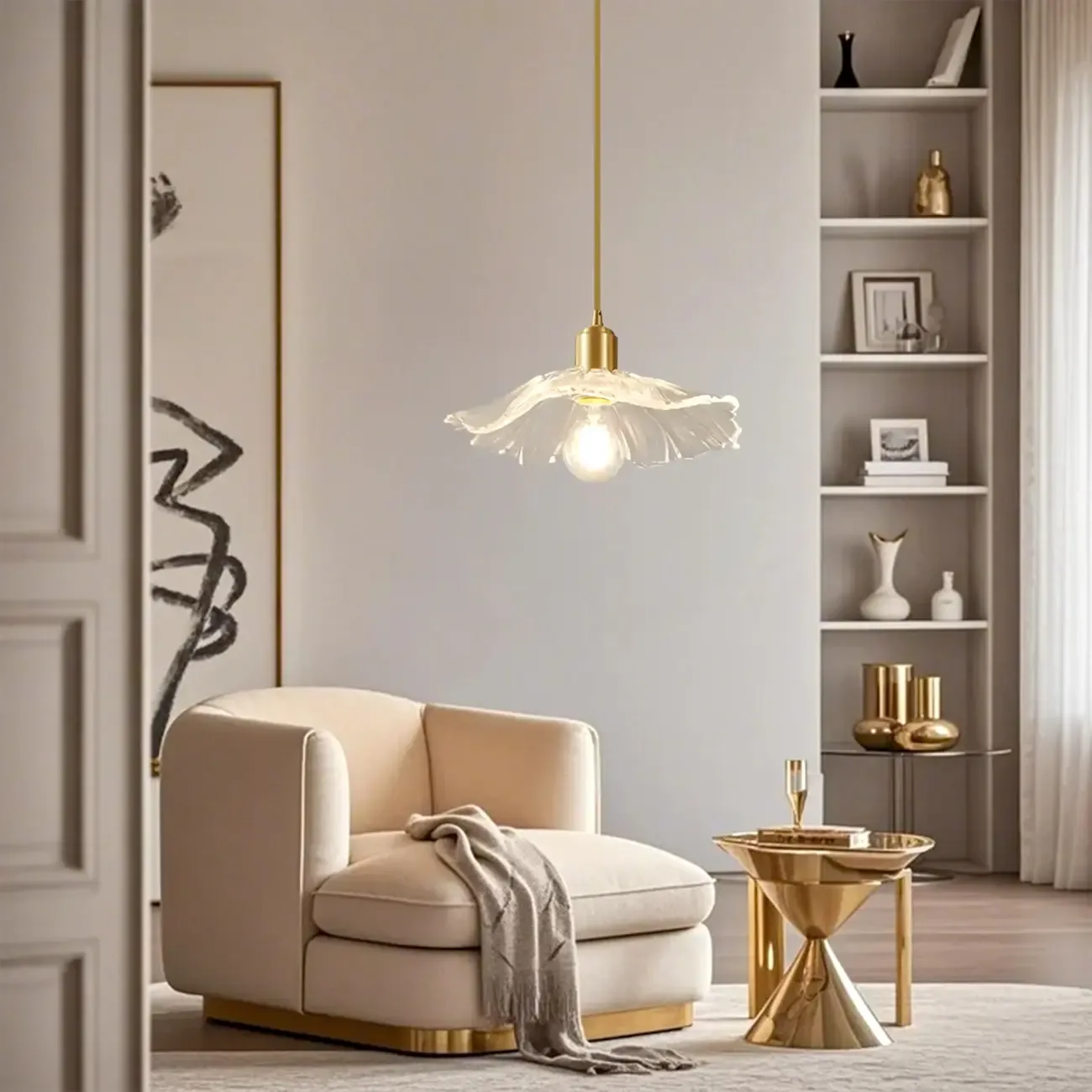 Modern Clear Glass Daisy Pendant Light with Golden Hardware Image - 5