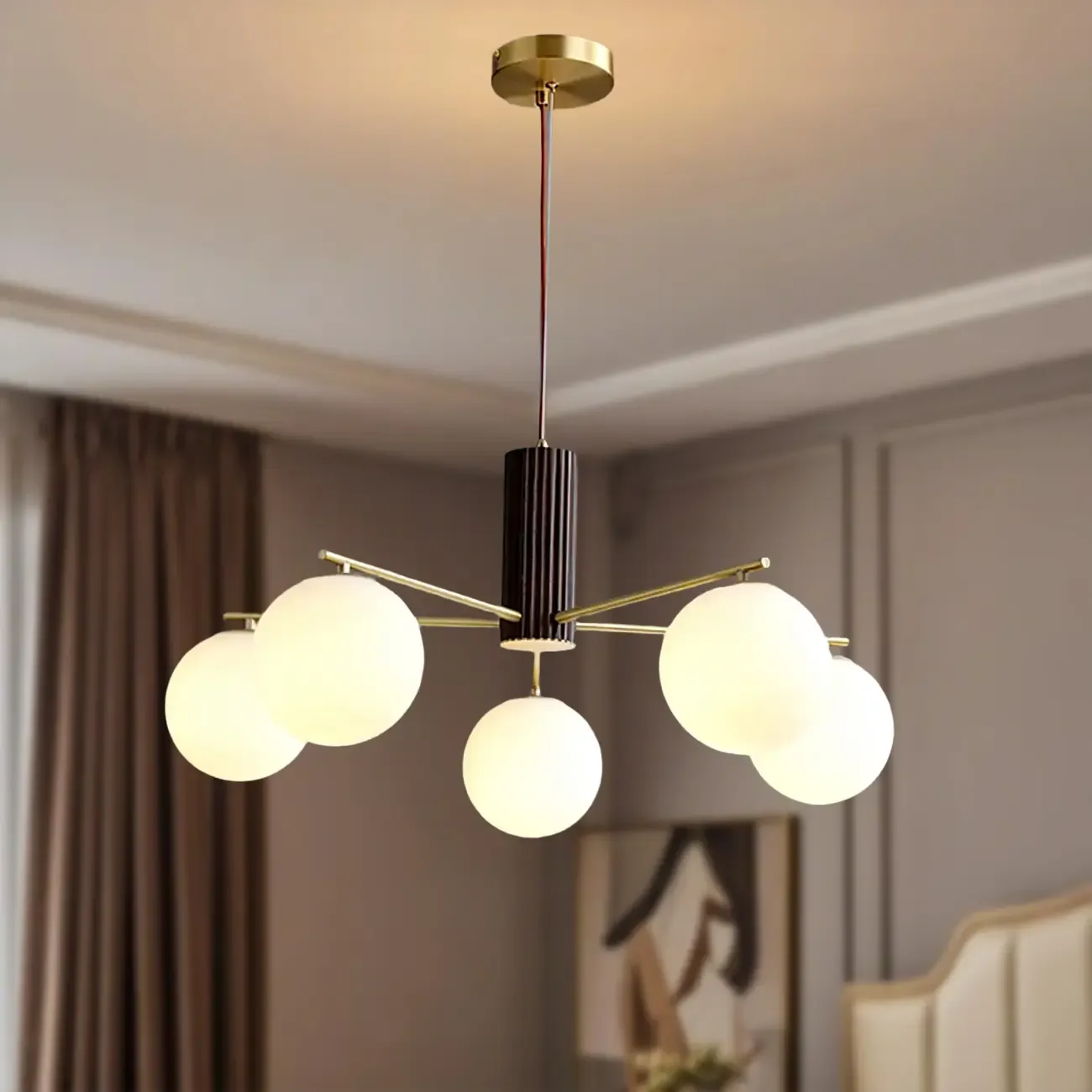 Minimalist Adjustable Globe Pendant Light with White Shade Image - 9