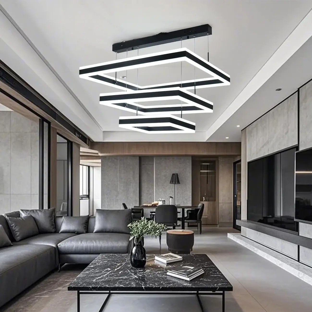 Modern 3-Tier Linear Square Dimmable LED Chandelier Image - 1 | homeyfad