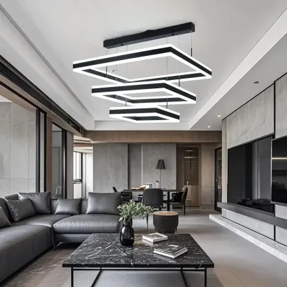 Modern 3-Tier Linear Square Dimmable LED Chandelier Image - 1