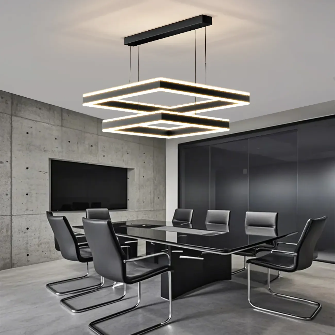 Modern 3-Tier Linear Square Dimmable LED Chandelier Image - 2