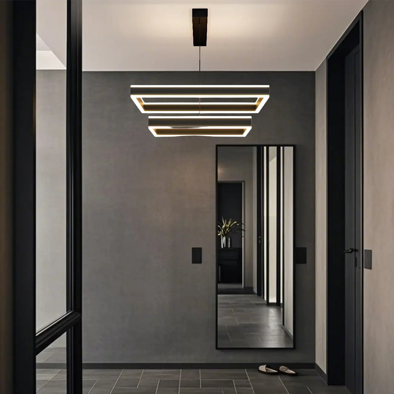 Modern 3-Tier Linear Square Dimmable LED Chandelier Image - 3 | homeyfad