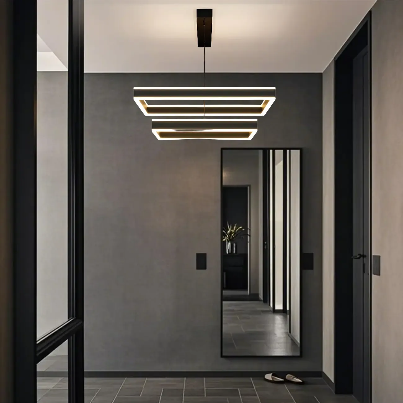 Modern 3-Tier Linear Square Dimmable LED Chandelier Image - 3