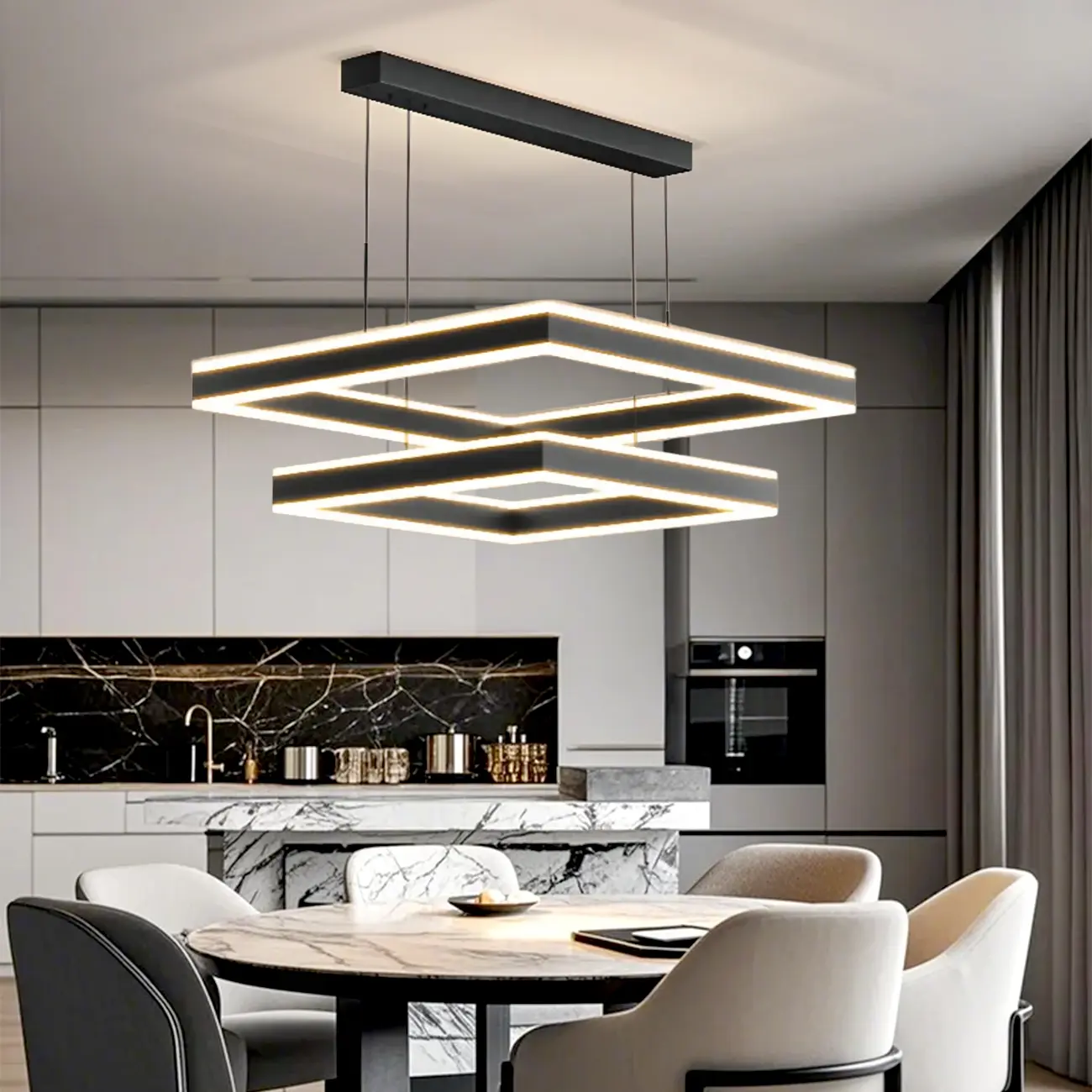 Modern 3-Tier Linear Square Dimmable LED Chandelier Image - 4 | homeyfad