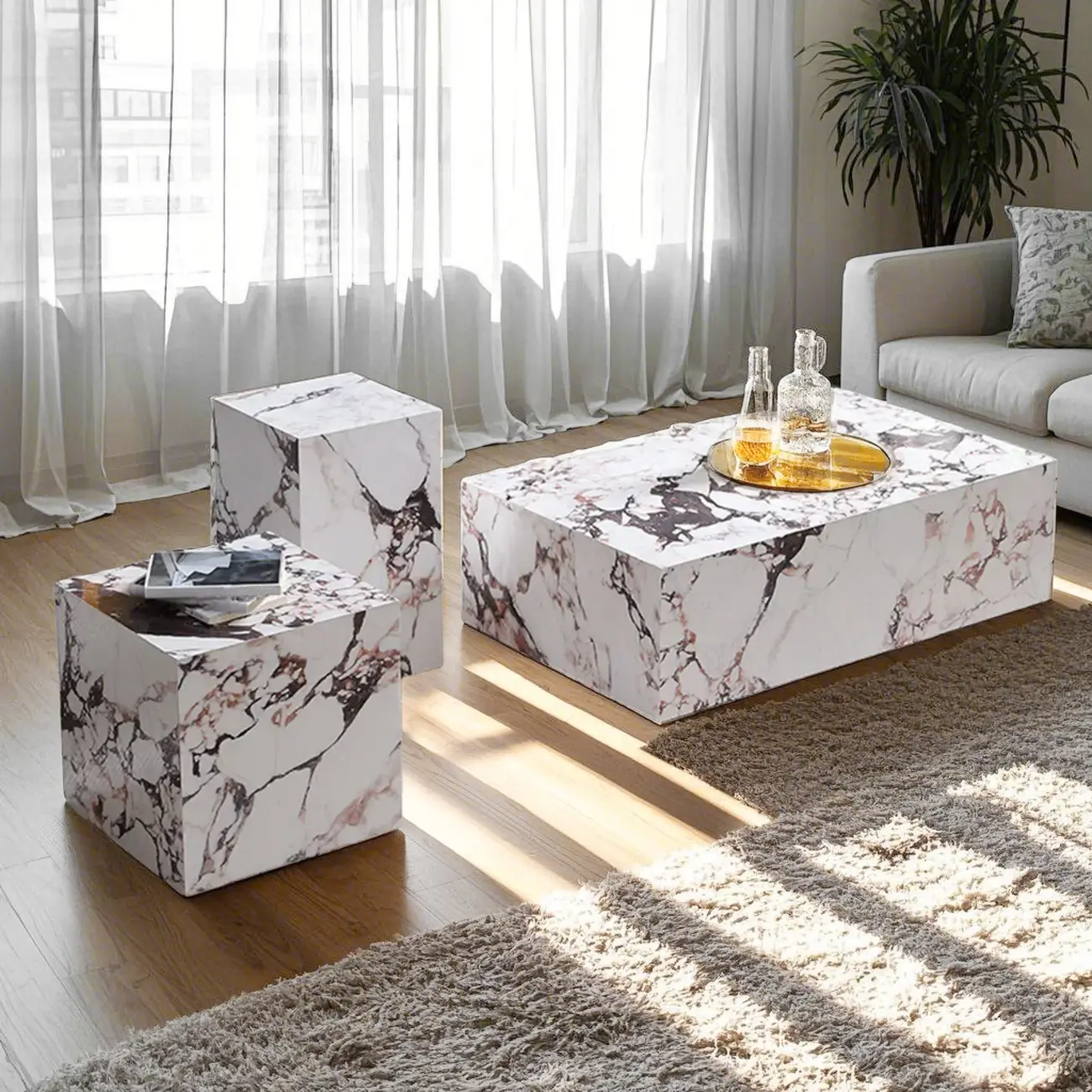 Sleek Sintered Stone Block Base Side Coffee Table Image - 1 | homeyfad