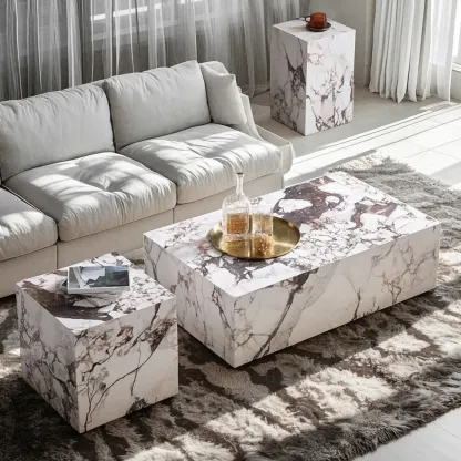 Sleek Sintered Stone Block Base Side Coffee Table Image - 2