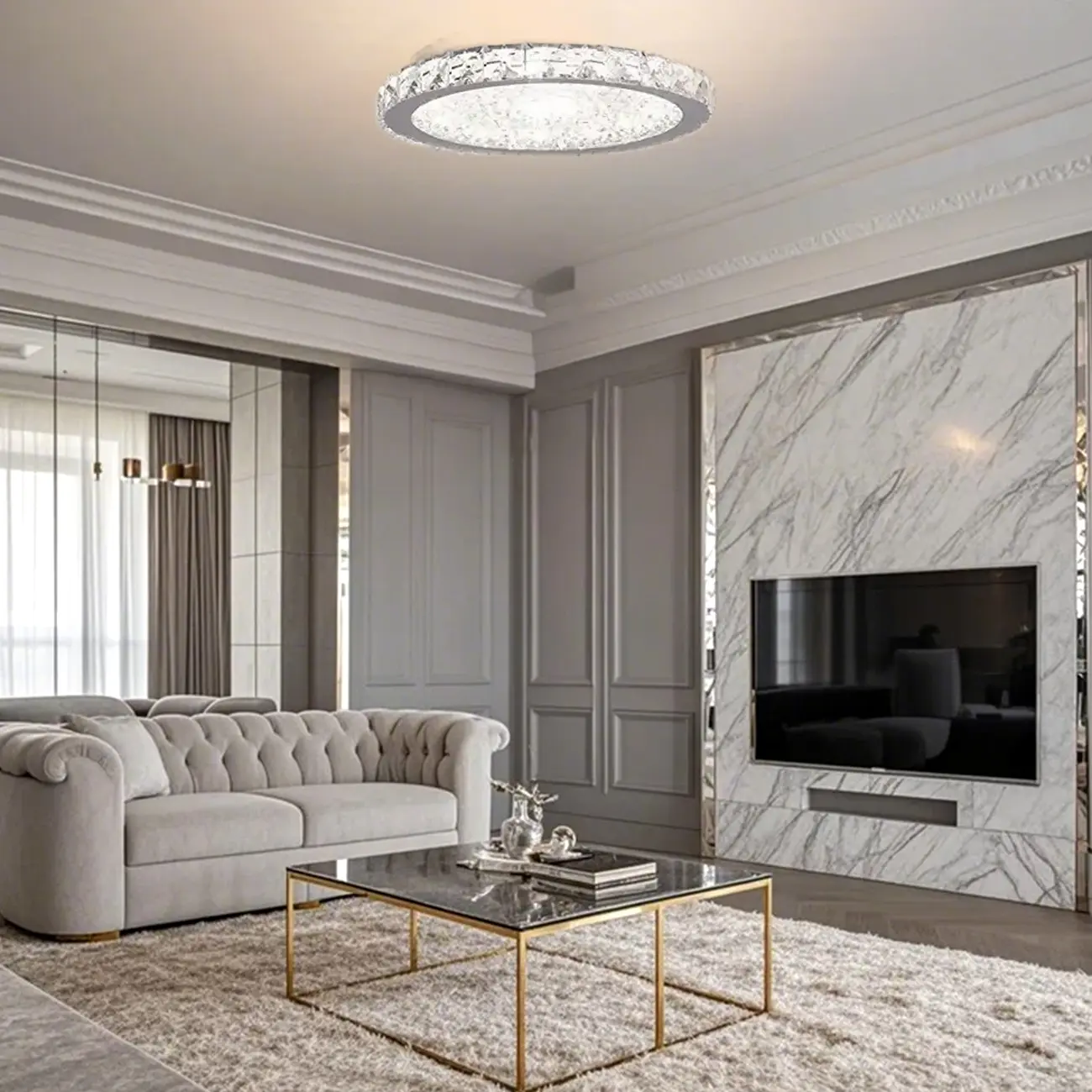 Small LED Flush Mount Ceiling Light with Crystal Shade  Image - 1 | homeyfad