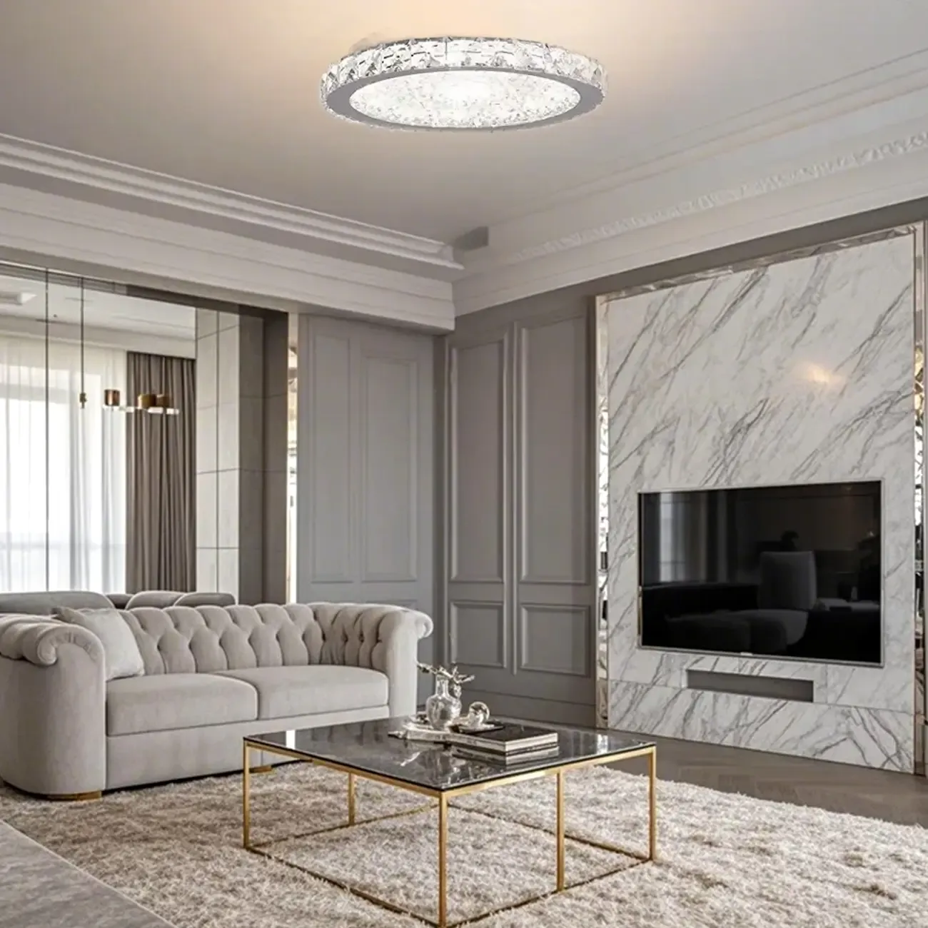 Small LED Flush Mount Ceiling Light with Crystal Shade  Image - 1