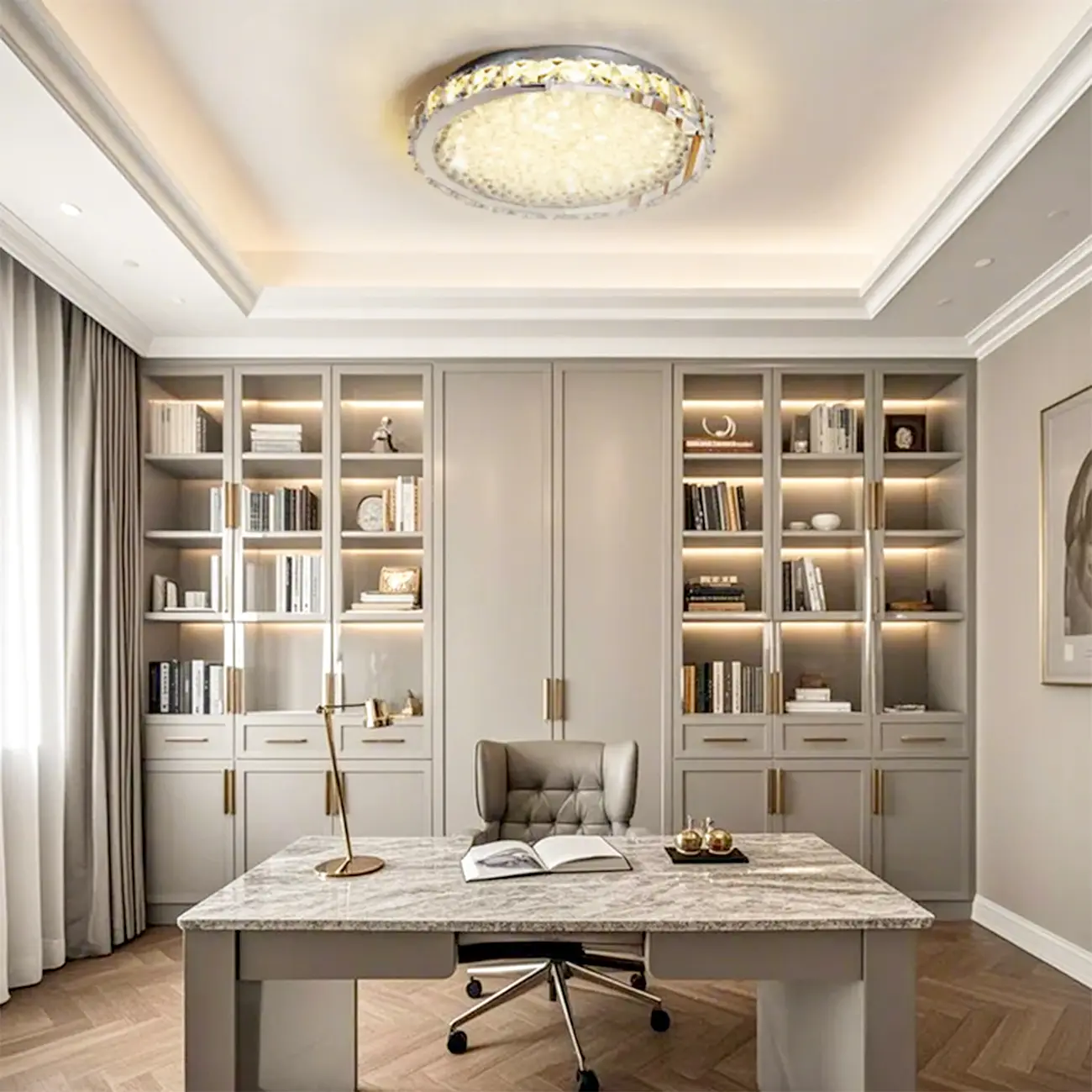 Small LED Flush Mount Ceiling Light with Crystal Shade  Image - 3 | homeyfad