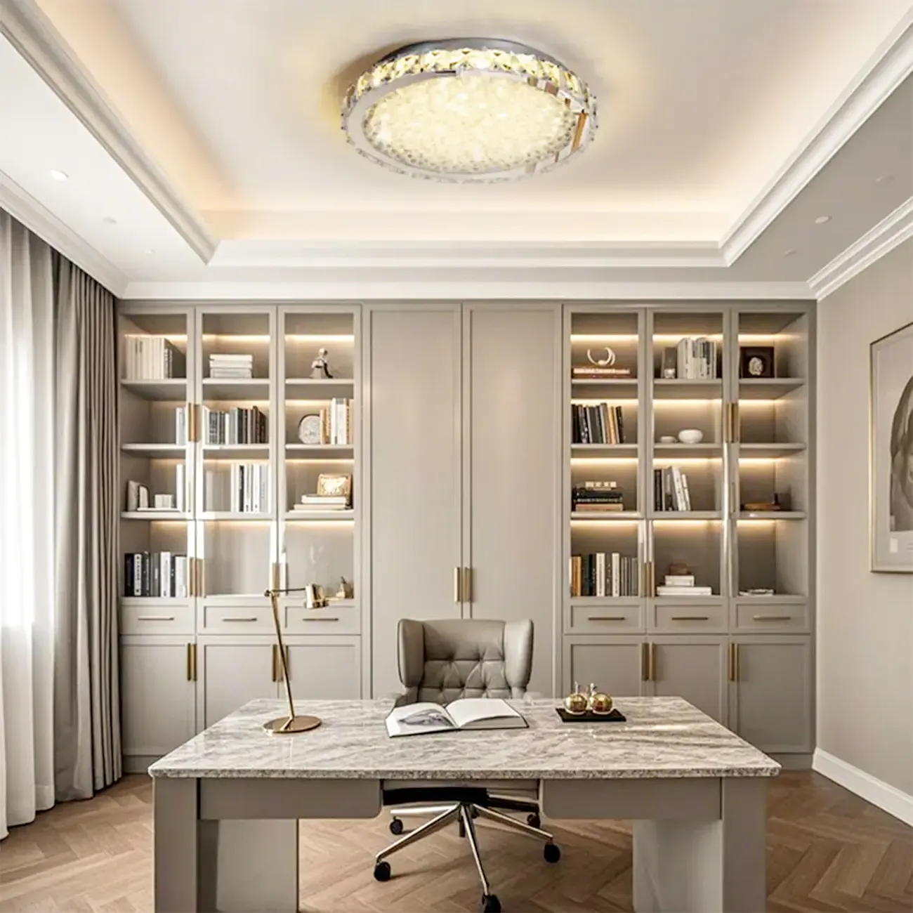 Small LED Flush Mount Ceiling Light with Crystal Shade  Image - 3