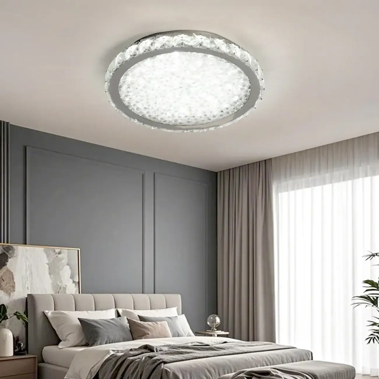 Small LED Flush Mount Ceiling Light with Crystal Shade  Image - 4