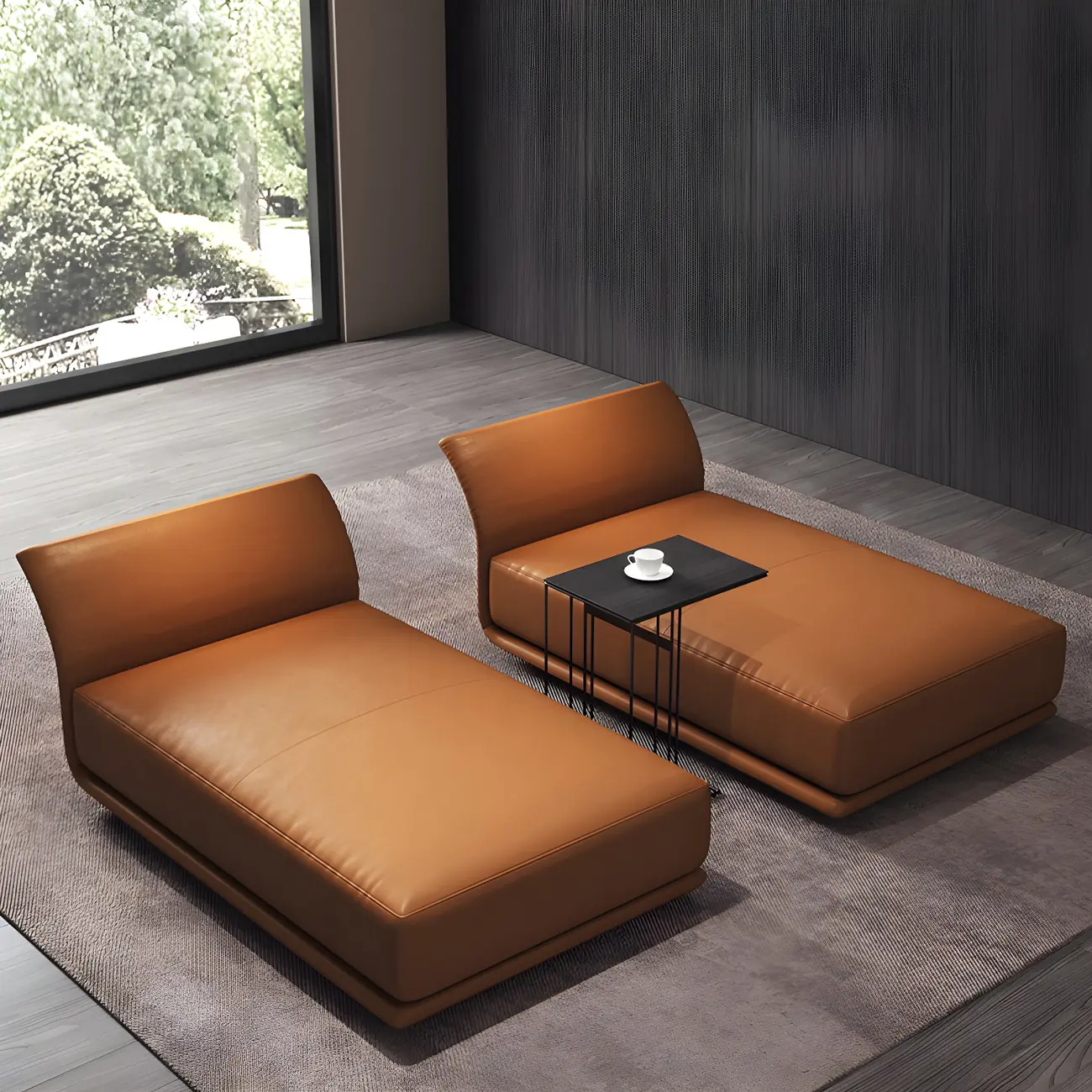 Classic Orange Leather Armless Chaise Lounge with Cushions Image - 1 | homeyfad