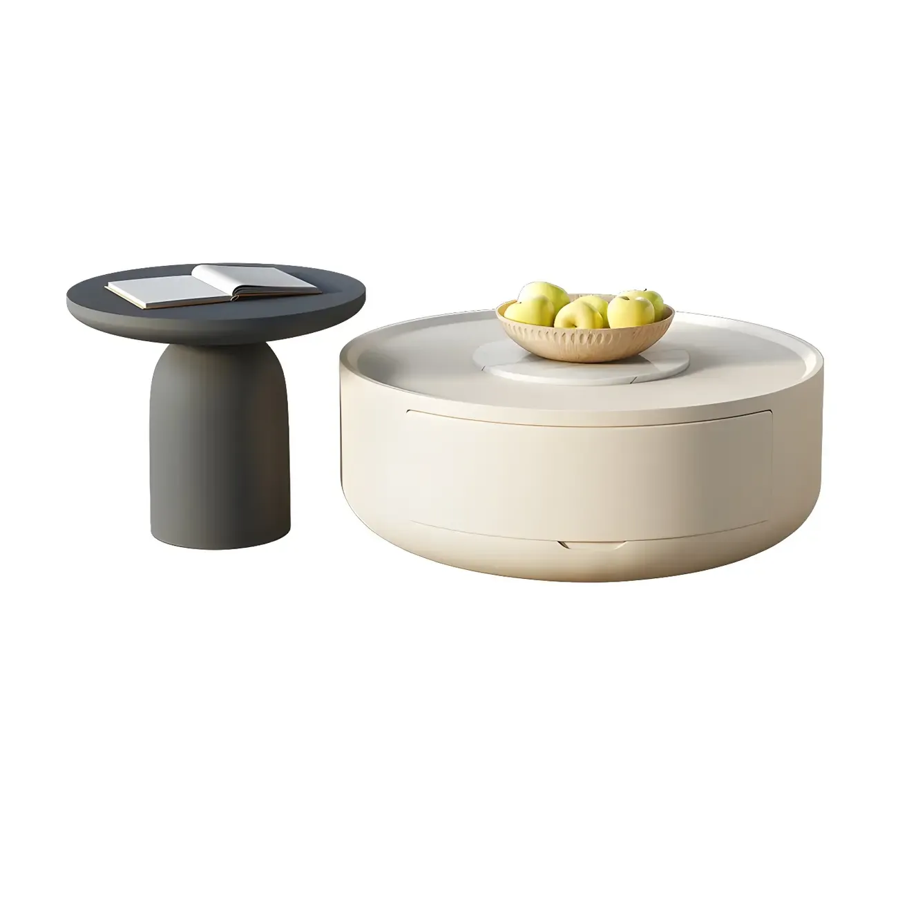 White Round Modern Drum Wood Coffee Table Image - 8