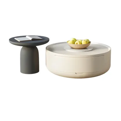 White Round Modern Drum Wood Coffee Table Image - 8