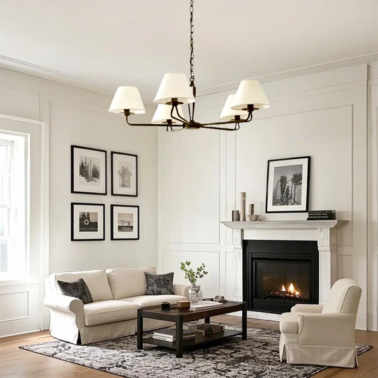 Vintage White Fabric Dinning Room Chandelier with Metal Frame Image - 1 | homeyfad