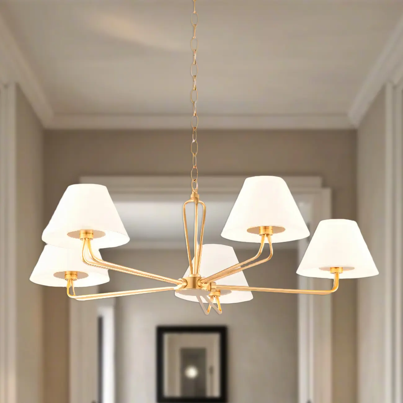 Vintage White Fabric Dinning Room Chandelier with Metal Frame Image - 2 | homeyfad