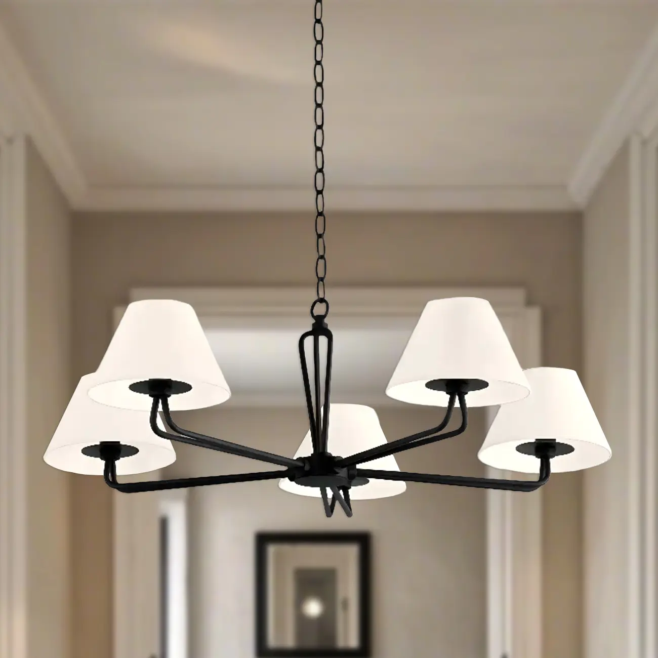 Vintage White Fabric Dinning Room Chandelier with Metal Frame Image - 3 | homeyfad