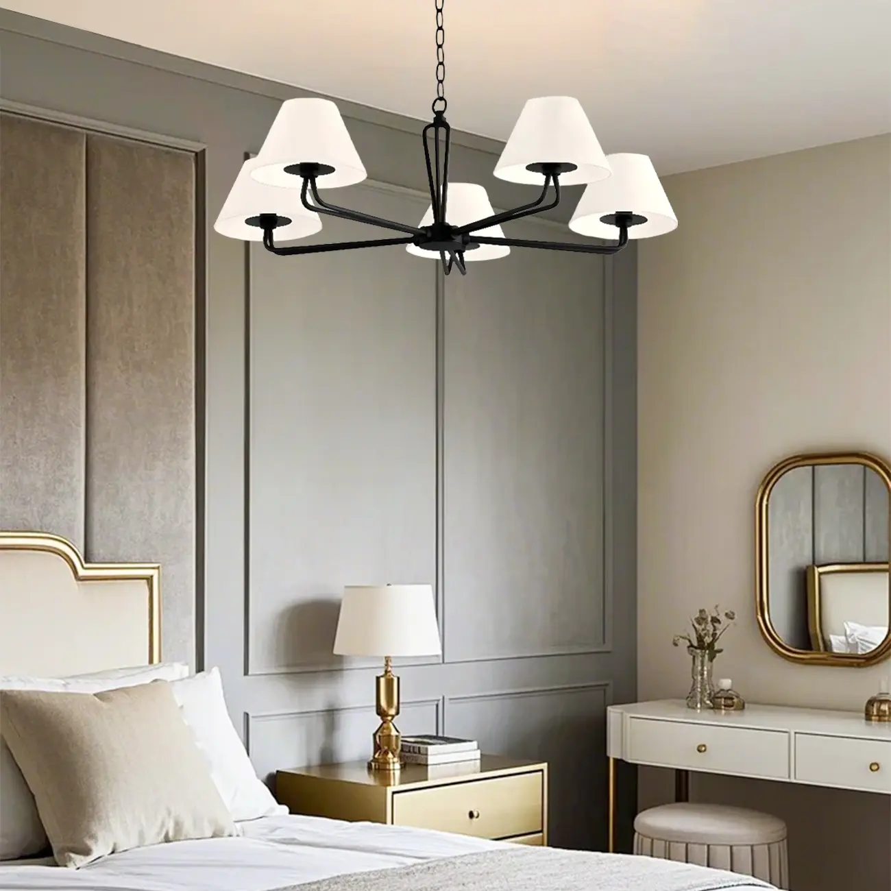 Vintage White Fabric Dinning Room Chandelier with Metal Frame Image - 6 | homeyfad