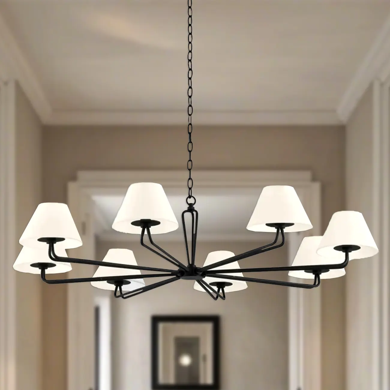 Vintage White Fabric Dinning Room Chandelier with Metal Frame Image - 7 | homeyfad