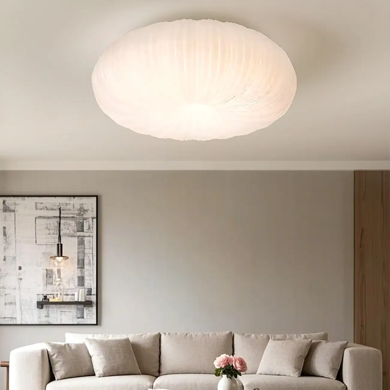 Modern Circle-shaped Flush Ceiling Light With Resin Shade Image - 1