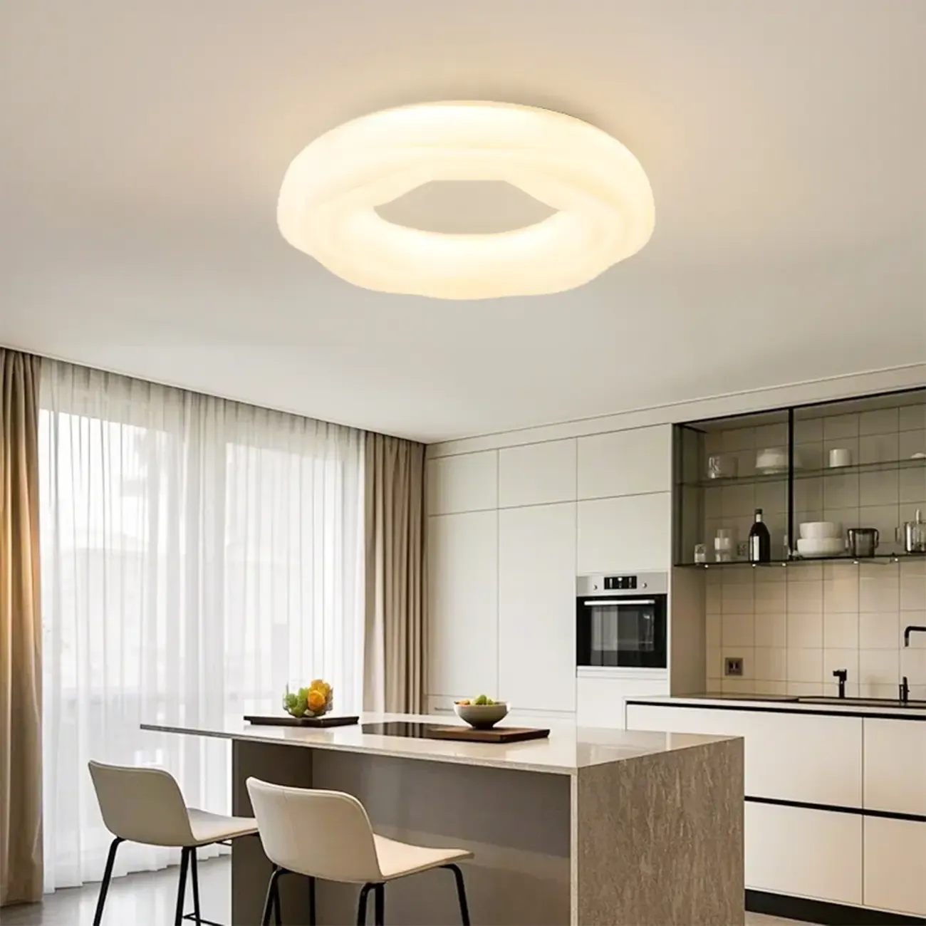 Modern Dimmable Circle Flush Ceiling Light for Bedroom Image - 3