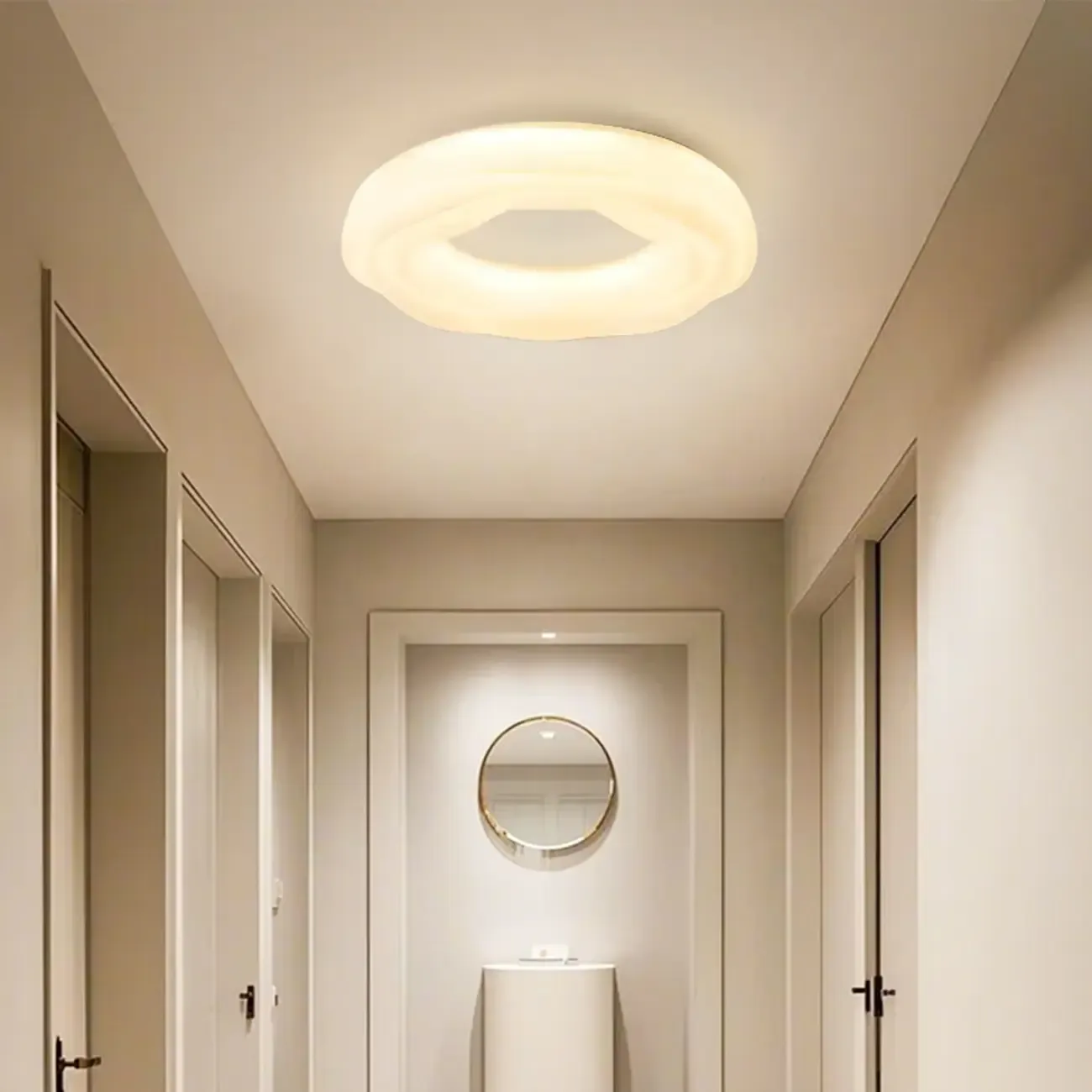 Modern Dimmable Circle Flush Ceiling Light for Bedroom Image - 4