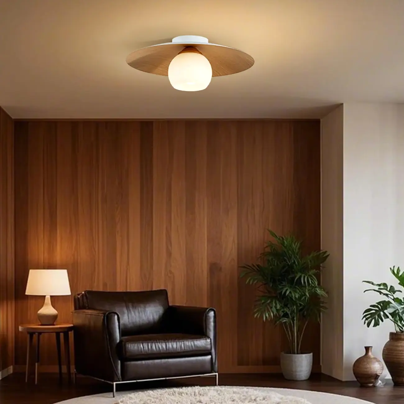 Mini Natural Finish Semi-Flush Ceiling Light for Living Room Image - 3 | homeyfad