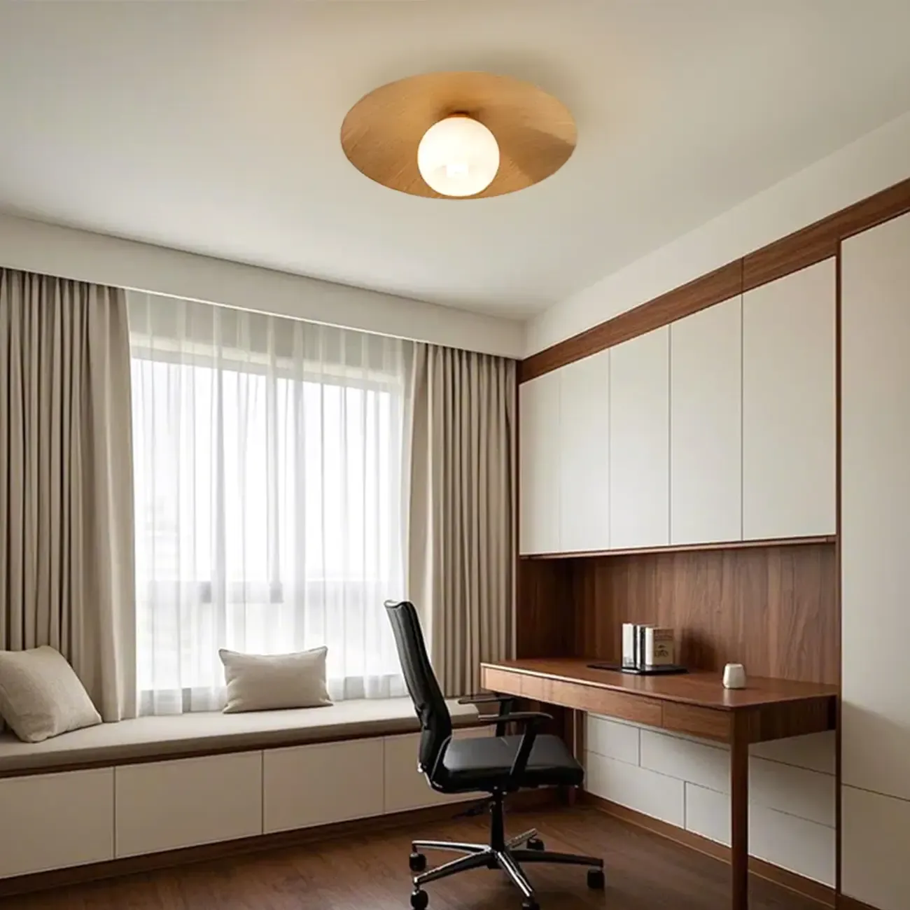 Mini Natural Finish Semi-Flush Ceiling Light for Living Room Image - 5