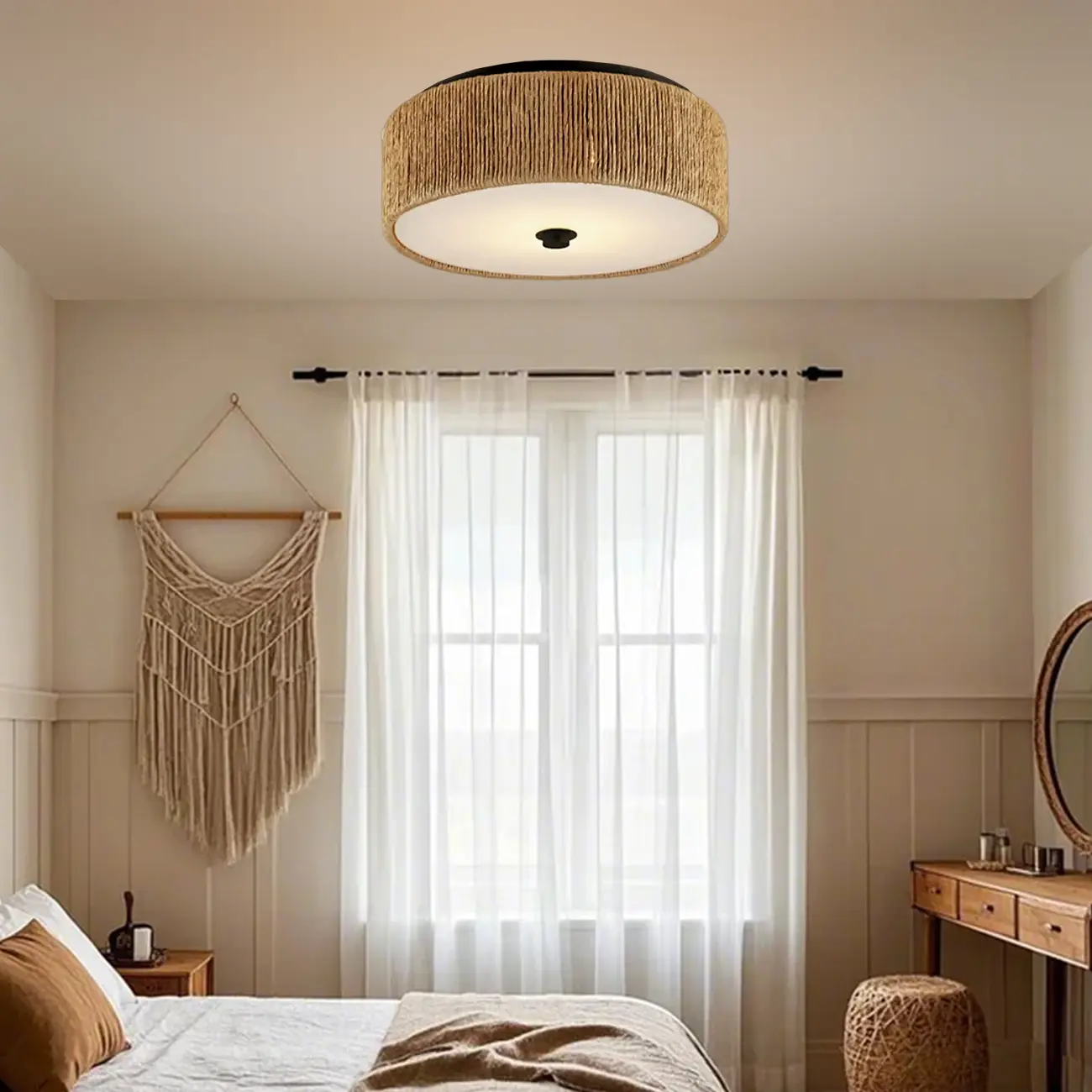 Oriental Cylinder Flush Mount Ceiling Light for Bedroom Image - 1 | homeyfad