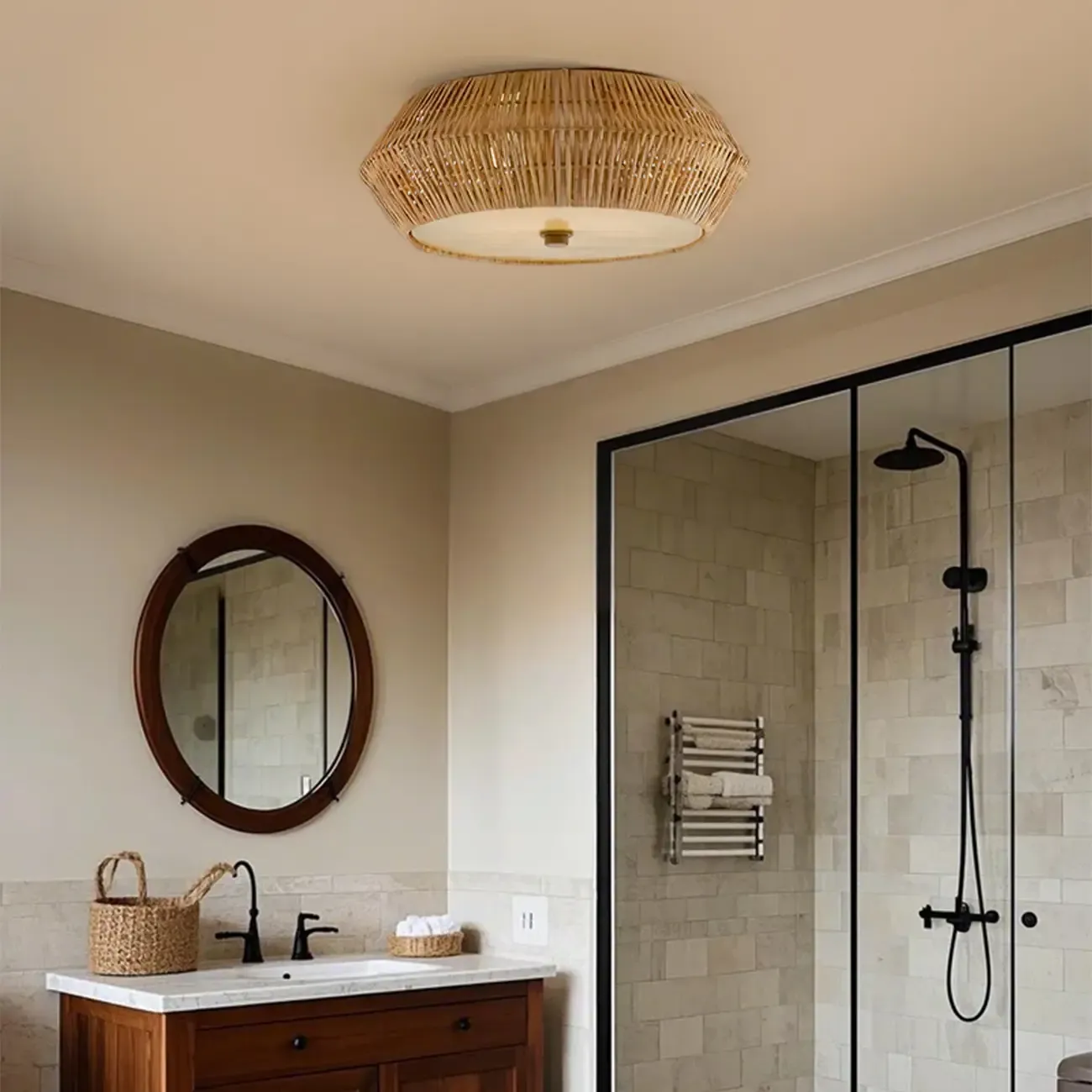 Oriental Cylinder Flush Mount Ceiling Light for Bedroom Image - 2