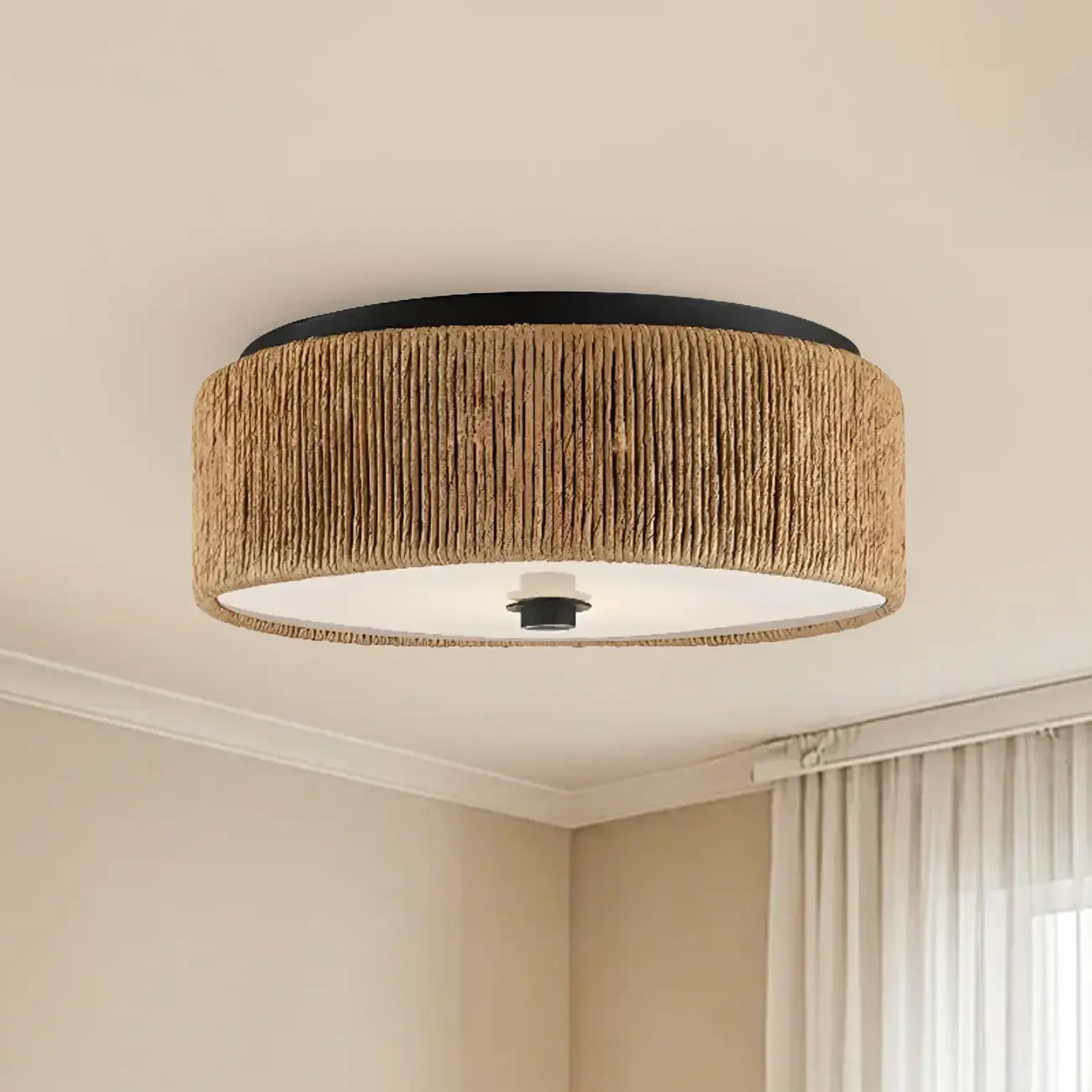 Oriental Cylinder Flush Mount Ceiling Light for Bedroom Image - 8