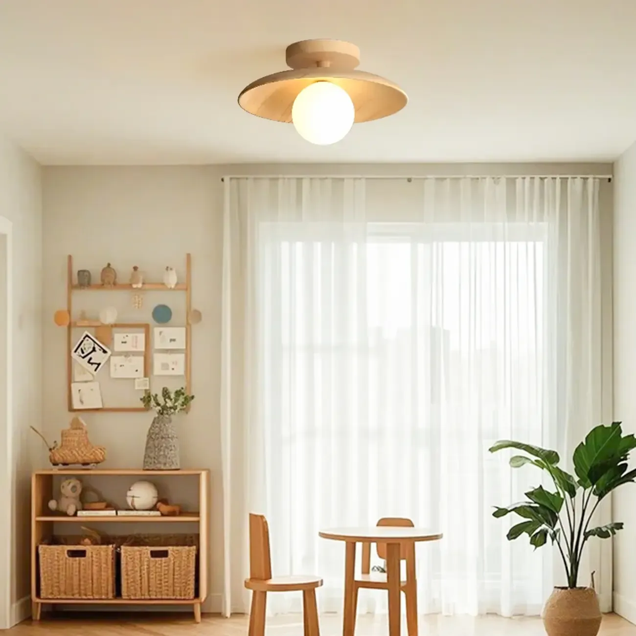 Simple Wooden Semi Flush Ceiling Light for Indoor Use Image - 1