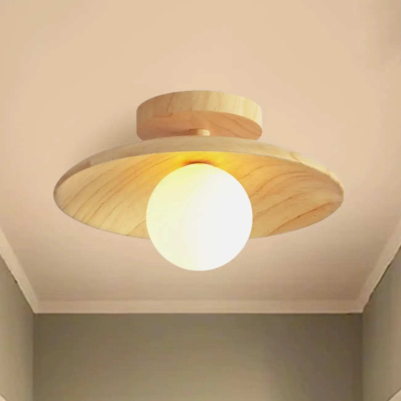 Simple Wooden Semi Flush Ceiling Light for Indoor Use Image - 2 | homeyfad