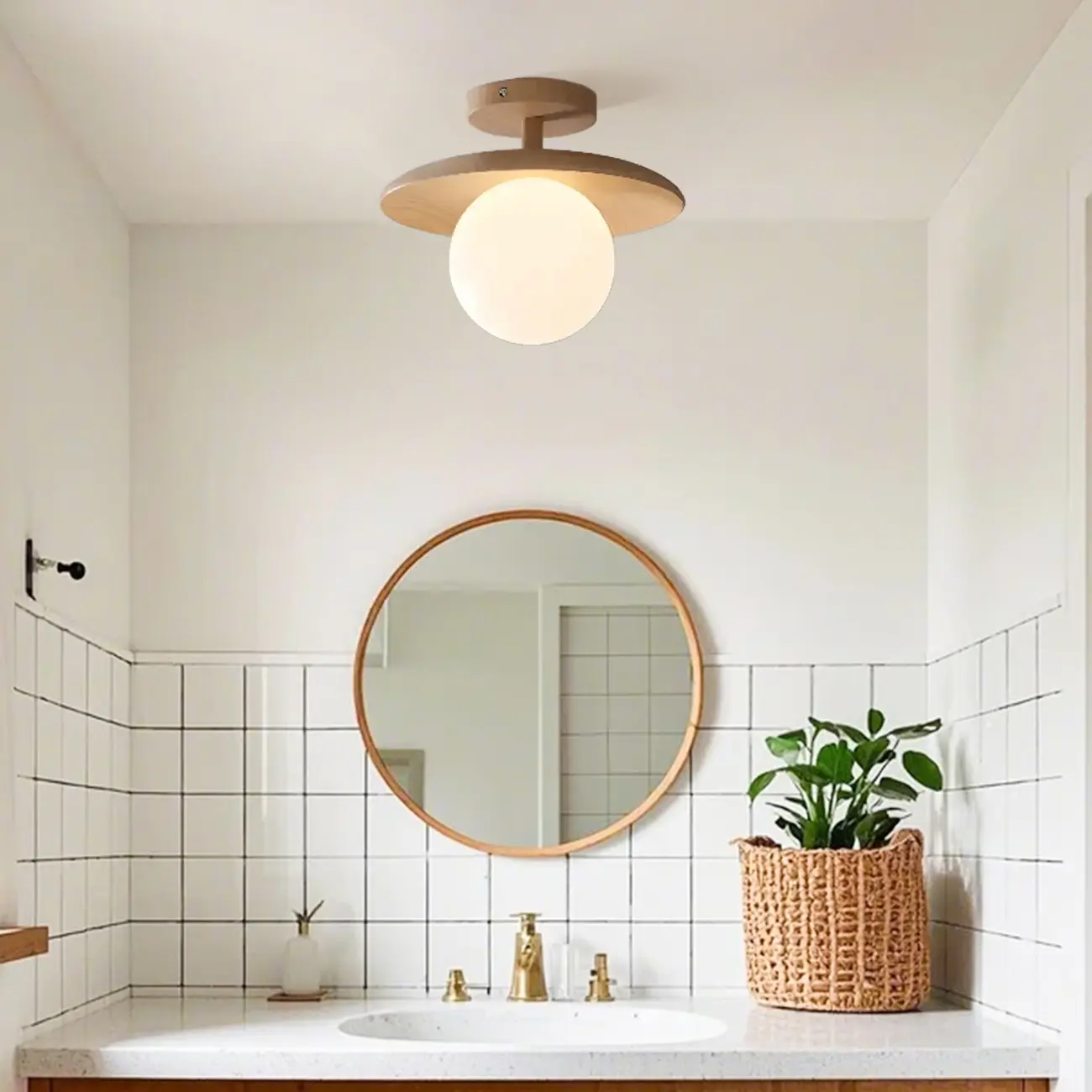 Simple Wooden Semi Flush Ceiling Light for Indoor Use Image - 5 | homeyfad