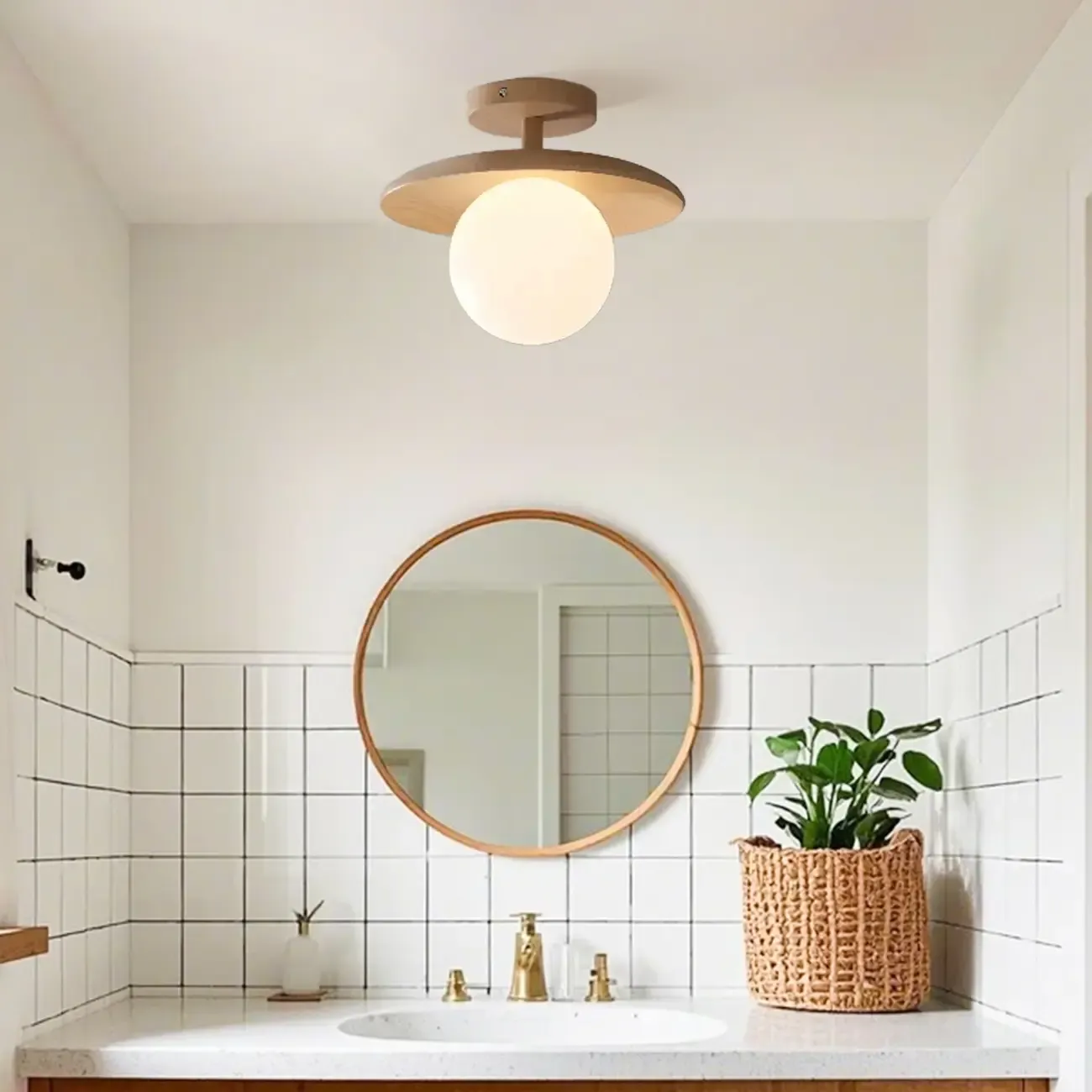 Simple Wooden Semi Flush Ceiling Light for Indoor Use Image - 5