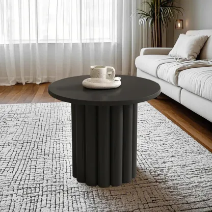 Black and White Minimalist Round Wood Coffee Table Image - 3