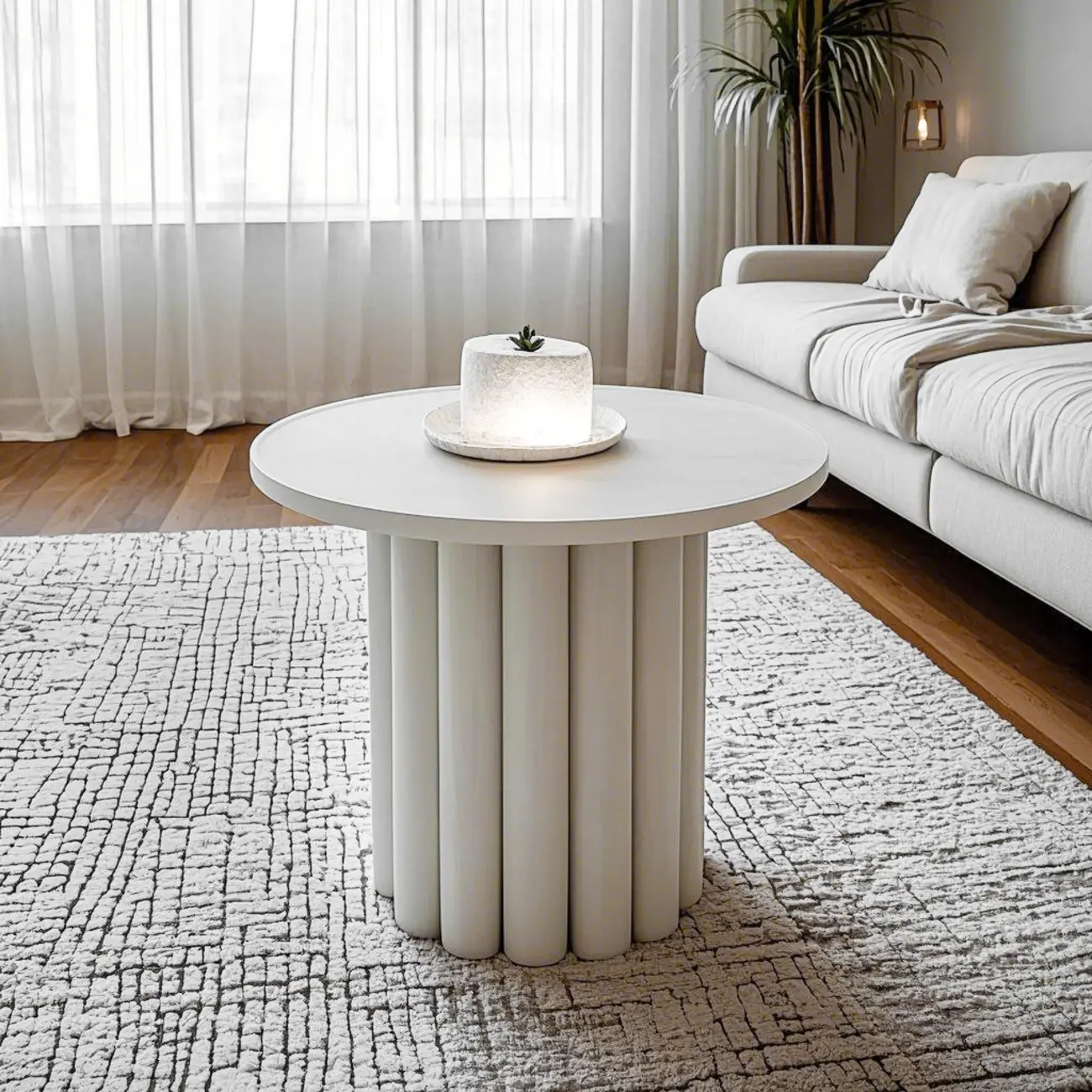 Black and White Minimalist Round Wood Coffee Table Image - 7 | homeyfad