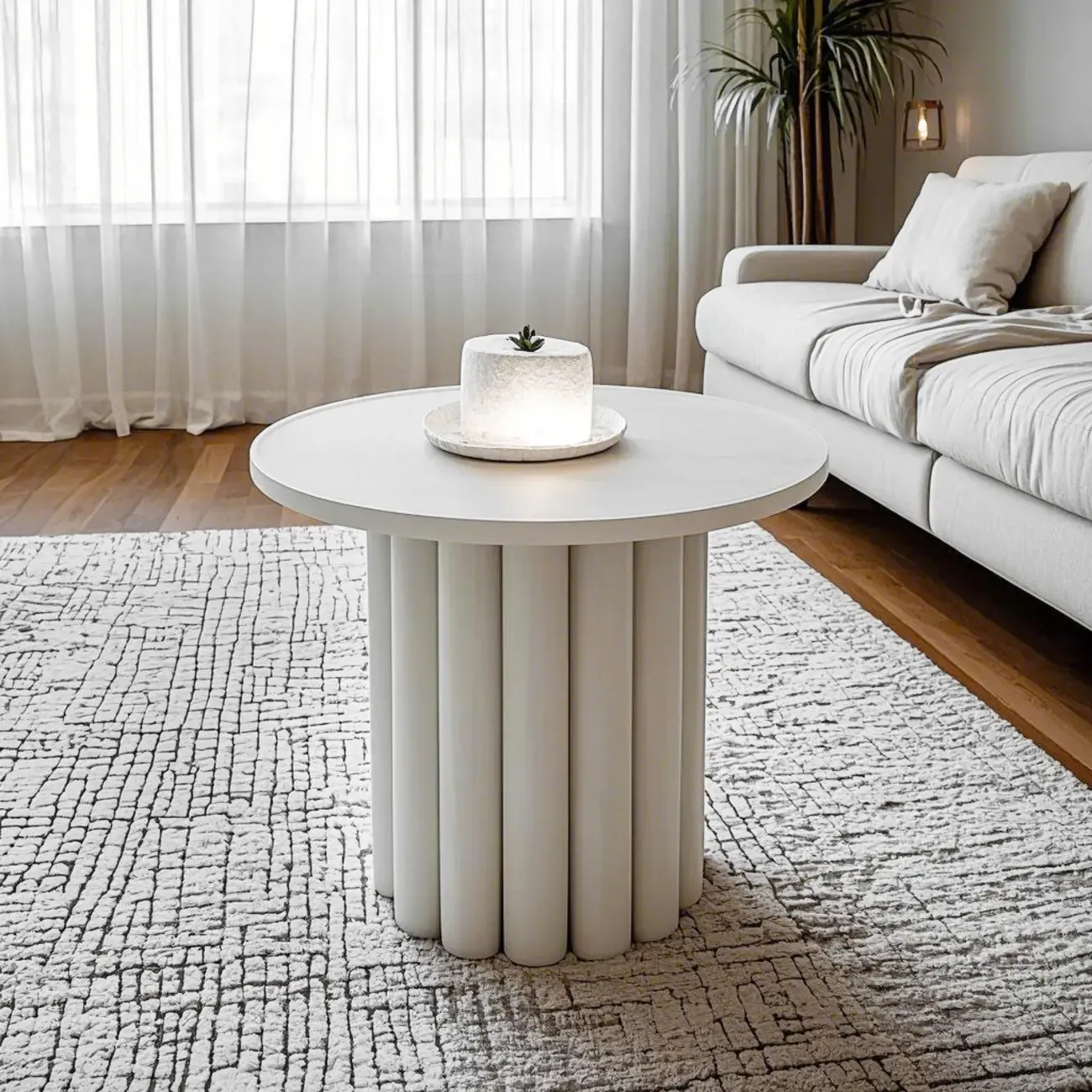 Black and White Minimalist Round Wood Coffee Table Image - 7