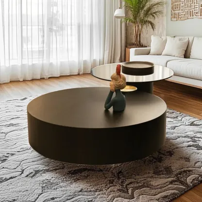 Brown Round Scandinavian Wood Coffee Table with Storage Image - 3