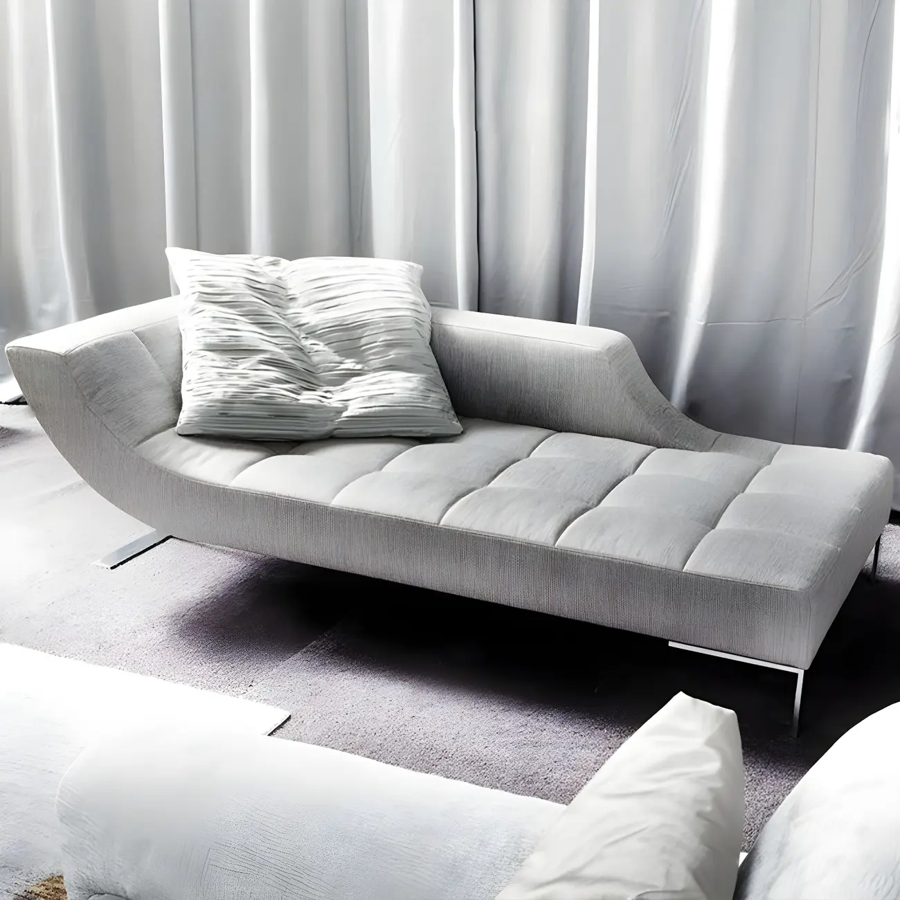Elegant Gray Upholstered Chaise Lounge with Dual-Sided Armrest Image - 1 | homeyfad