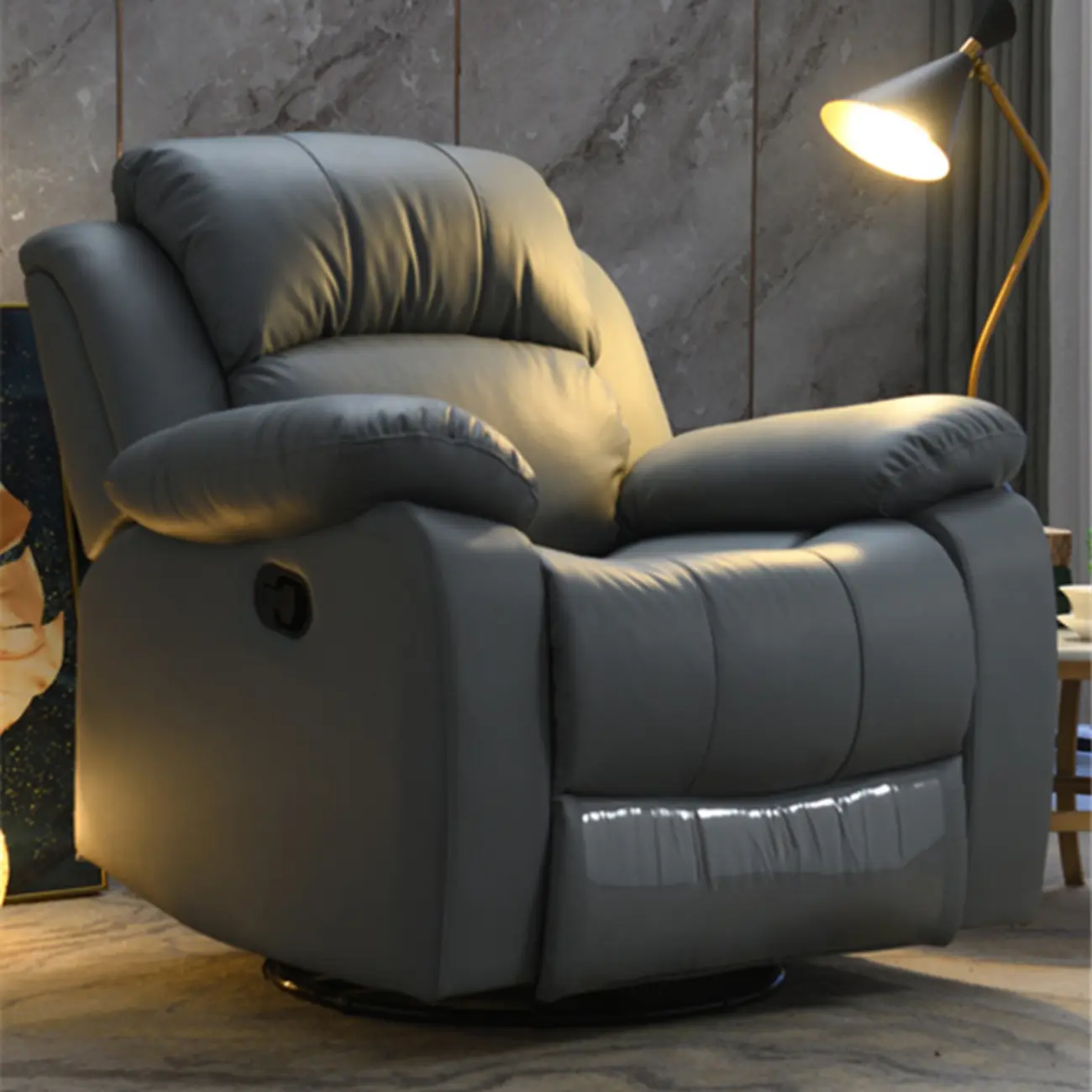Luxurious Leather Swivel Recliner with Cushions for Living Room Image - 1 | homeyfad