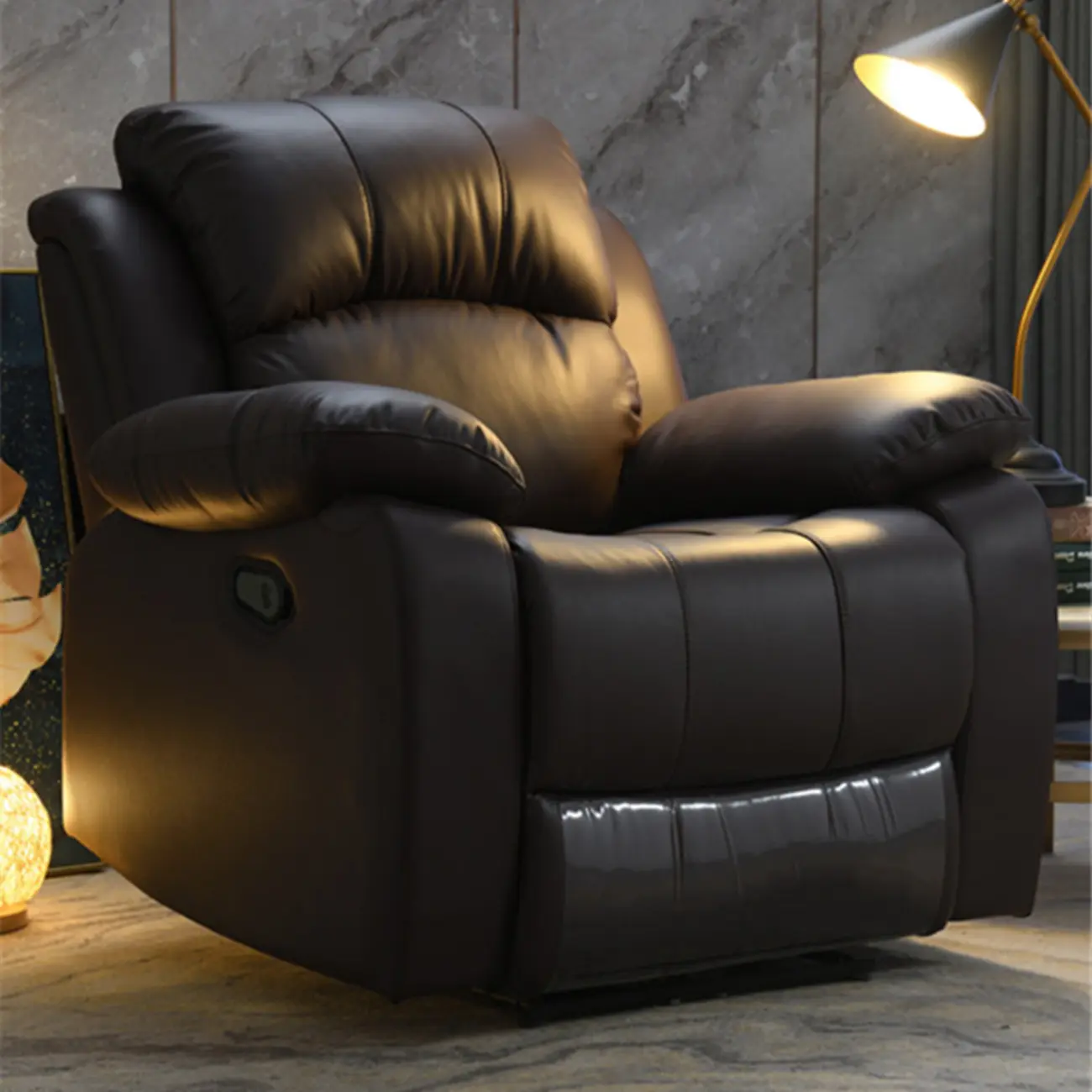 Luxurious Leather Swivel Recliner with Cushions for Living Room Image - 2 | homeyfad