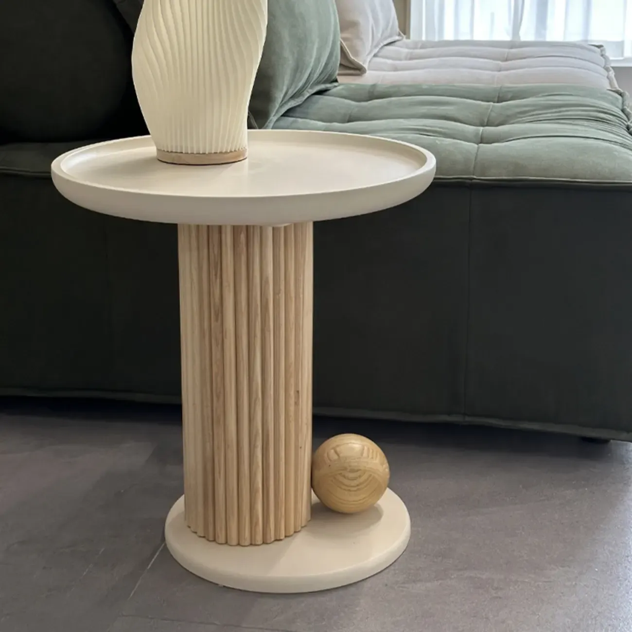White Scandinavian Stylish Round Wood Coffee Table Image - 5