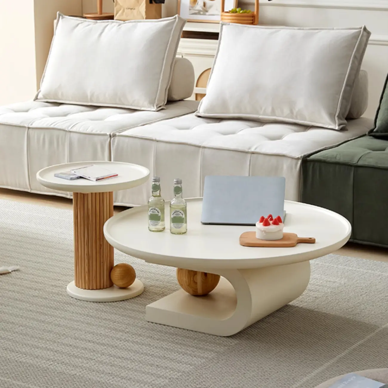 White Scandinavian Stylish Round Wood Coffee Table Image - 1 | homeyfad