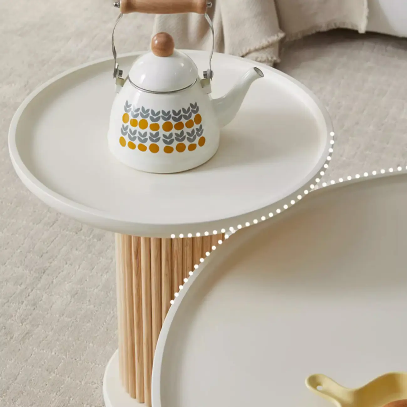 White Scandinavian Stylish Round Wood Coffee Table Image - 6 | homeyfad