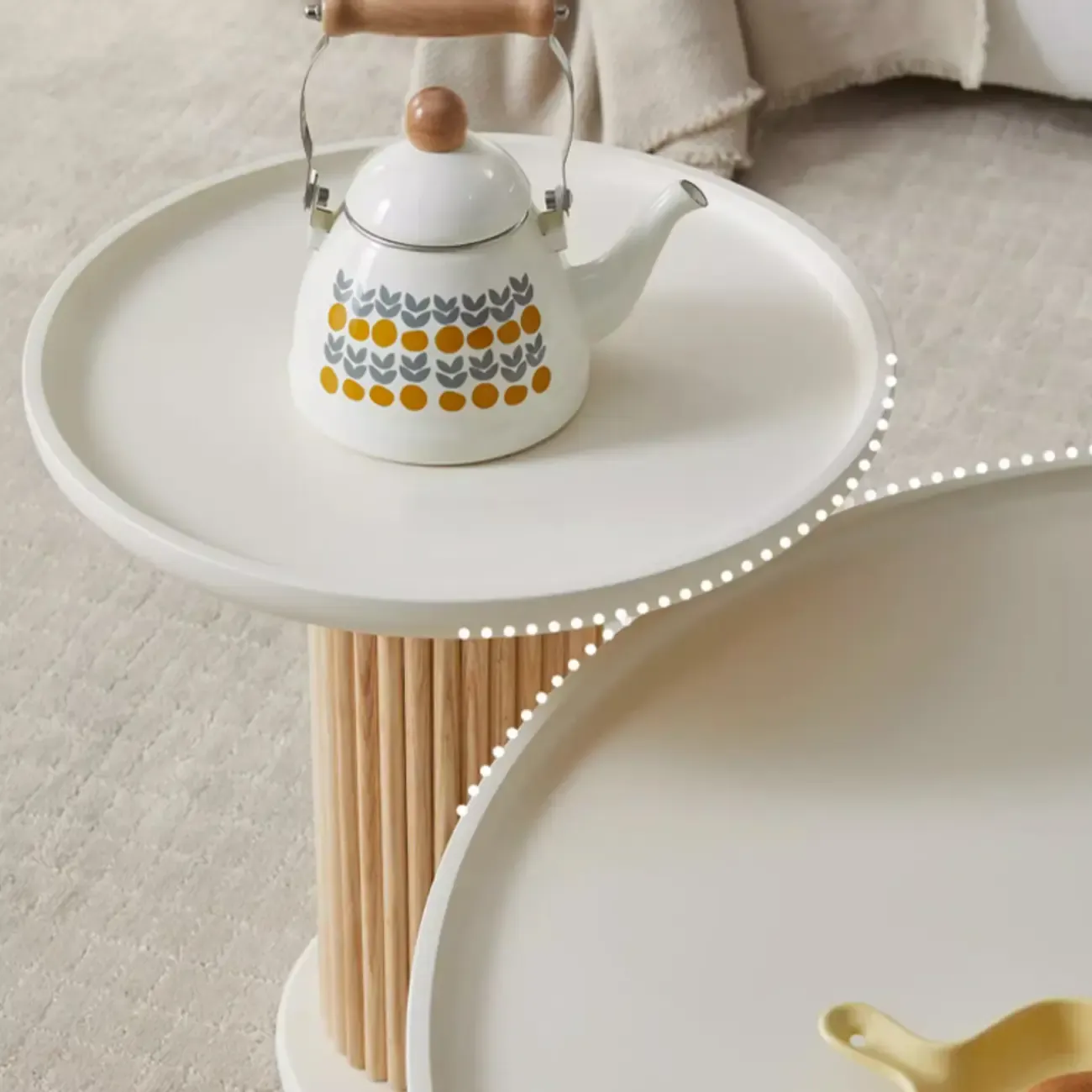 White Scandinavian Stylish Round Wood Coffee Table Image - 6