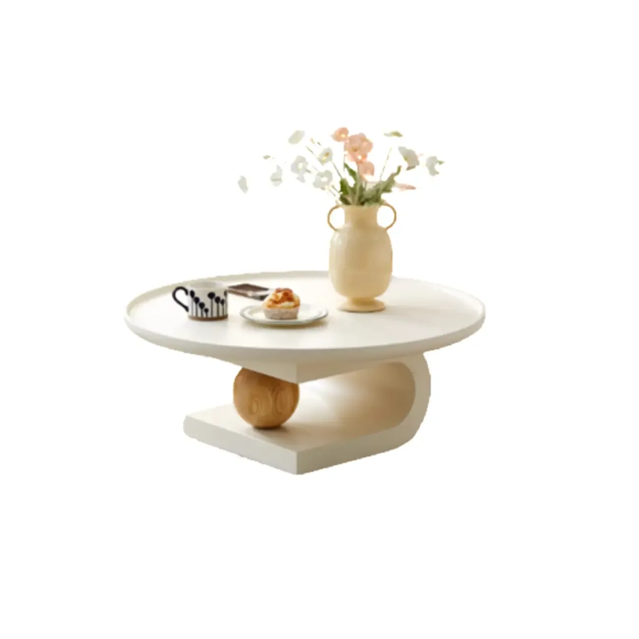 White Scandinavian Stylish Round Wood Coffee Table Image - 7