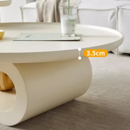 White Scandinavian Stylish Round Wood Coffee Table Image - 9