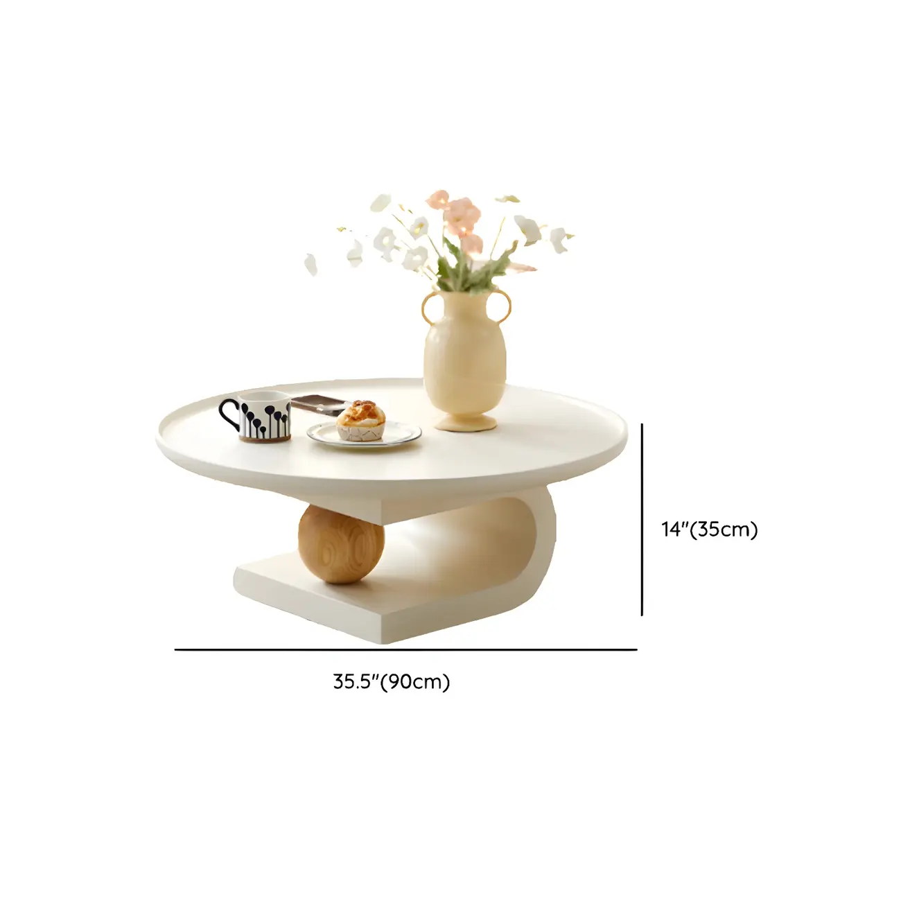 White Scandinavian Stylish Round Wood Coffee Table #size | homeyfad
